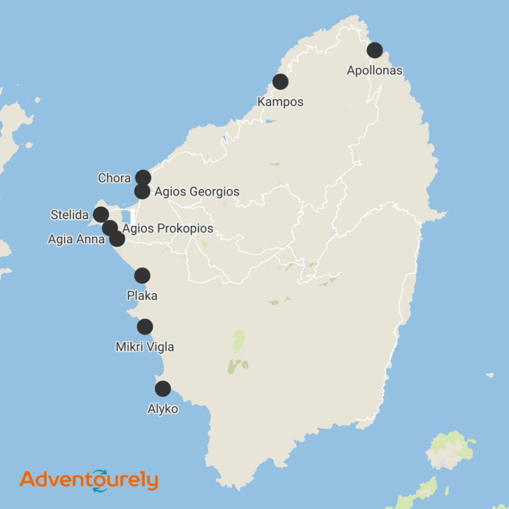 Map of the best places to stay in Naxos